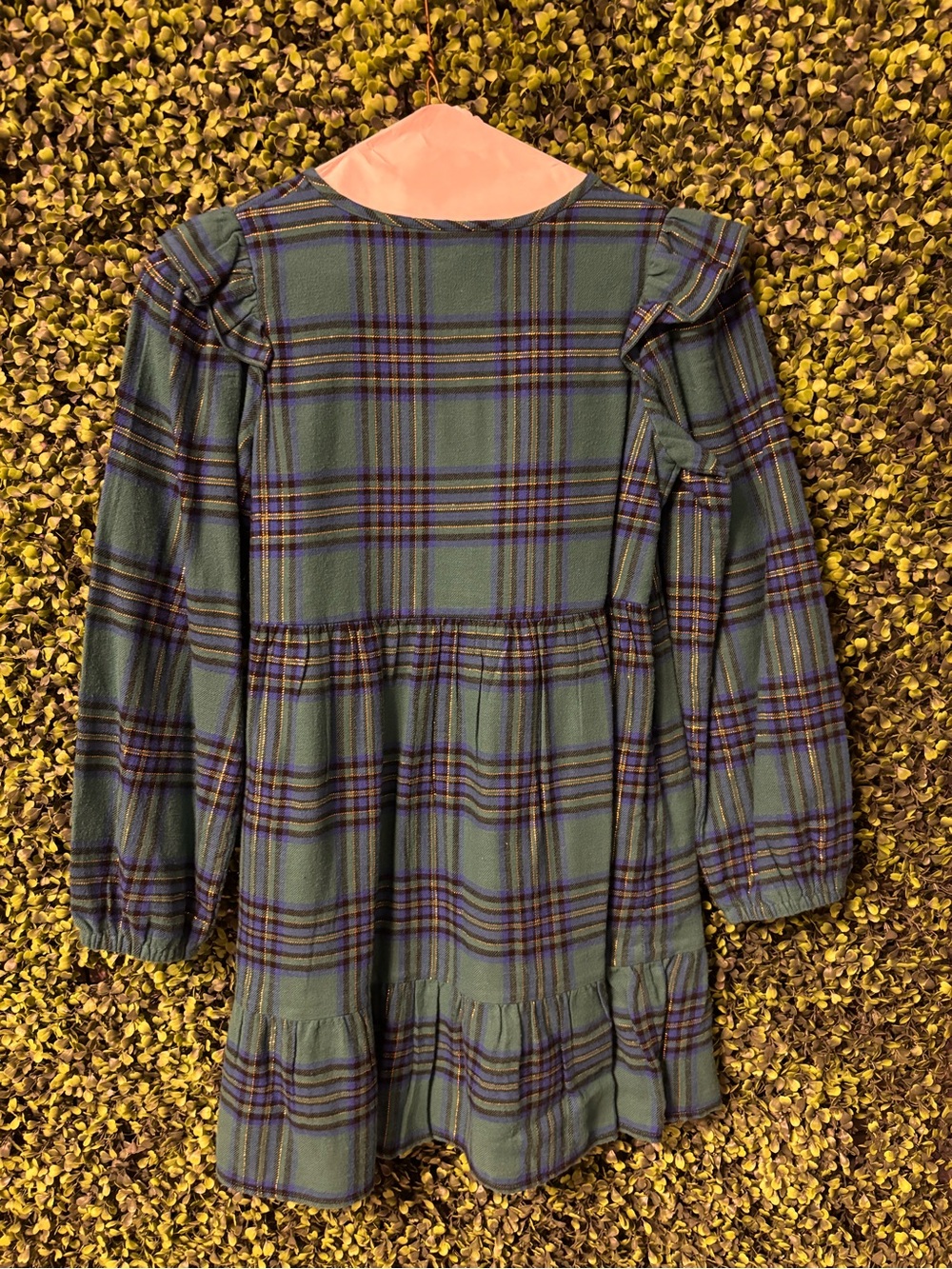 Cat & Jack Green Plaid Ruffle-Trim Dress with Purple & Navy Accents